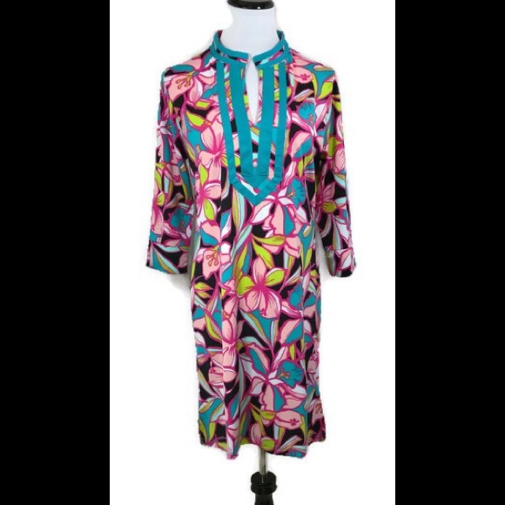 Tracy Negoshian Pink Floral Print Tunic Dress Sz Small Brand New